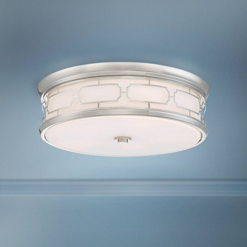 Minka Lavery Modern Ceiling Light Flush Fixture Mount 20" Polished Nickel LED Etched White Glass Shade for Bedroom Kitchen House