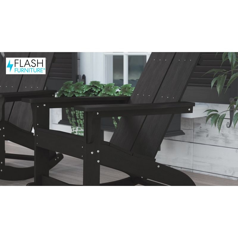 Flash Furniture Finn Modern All-Weather 2-Slat Poly Resin Wood Rocking Adirondack Chair with Rust Resistant Stainless Steel Hardware in Gray