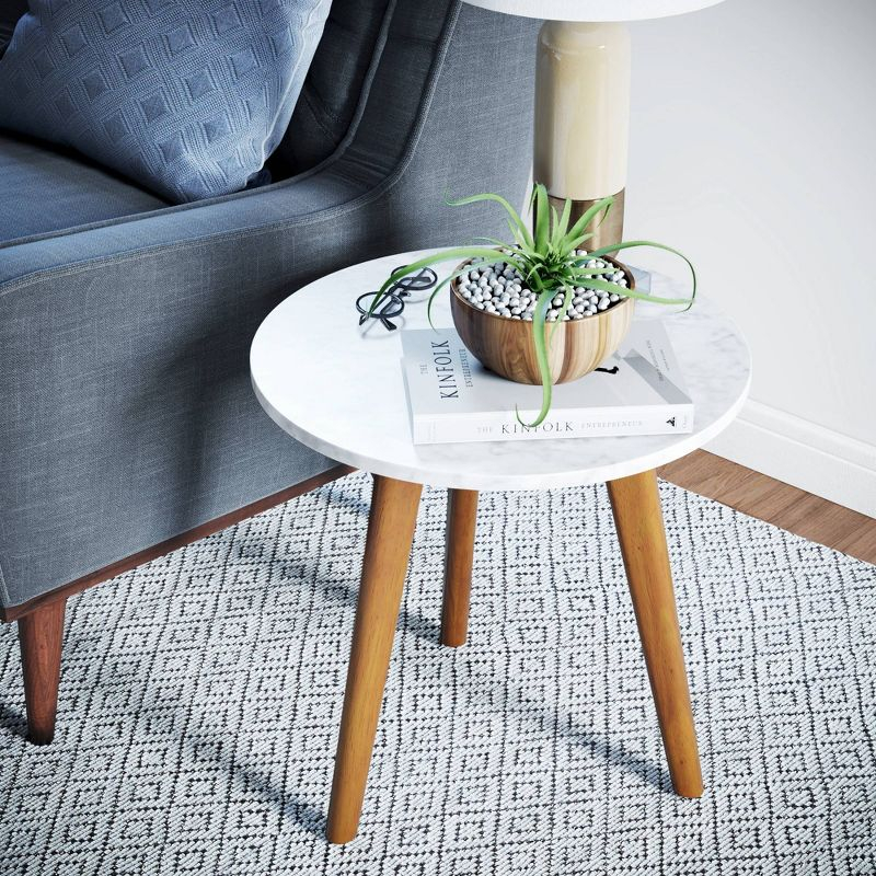 Solid Wood and Faux Marble Round Side Table - Nathan James