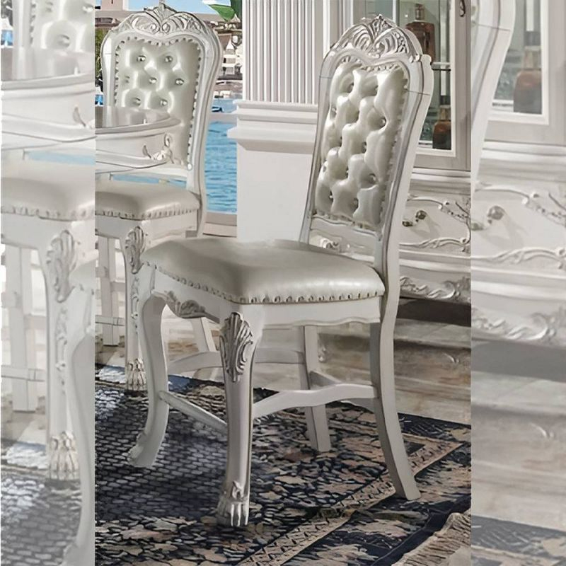 Acme Furniture 25" Dresden Dining Chair Fabric and Bone White Finish: Leather Upholstery, Wood Frame, Armrest, Spot Clean