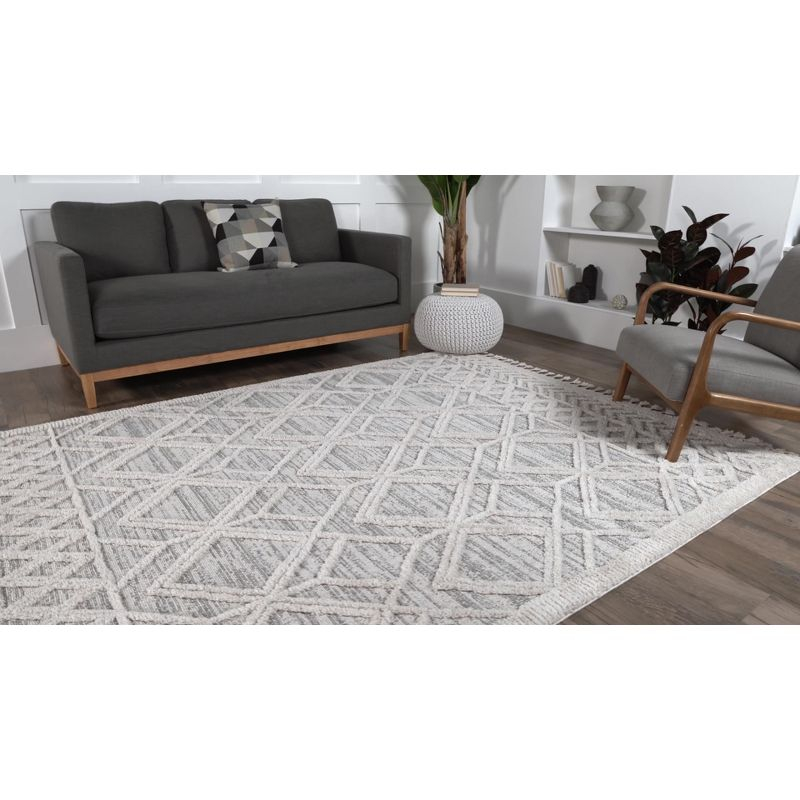 Nuloom 9x12 Ansley Moroccan Tassel Indoor Area Rug, Light Grey, Textured Bohemian Design, Plush High Pile, Stain Resistant, Bedroom, Living Room
