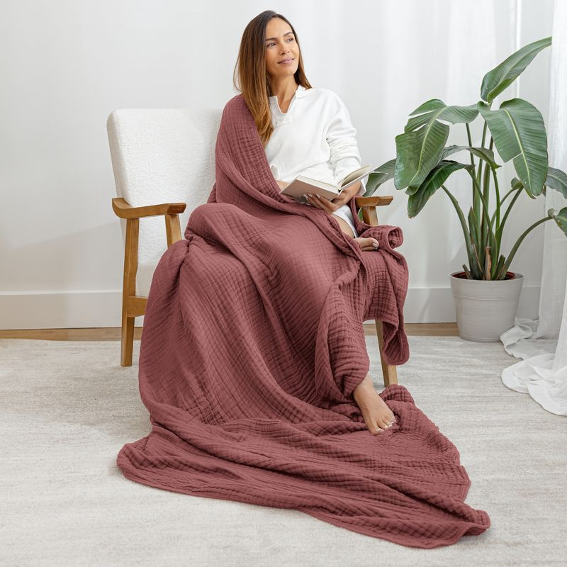 Muslin Blanket for Adults, Extra Large Twin 90” x 66” By Comfy Cubs - Wine