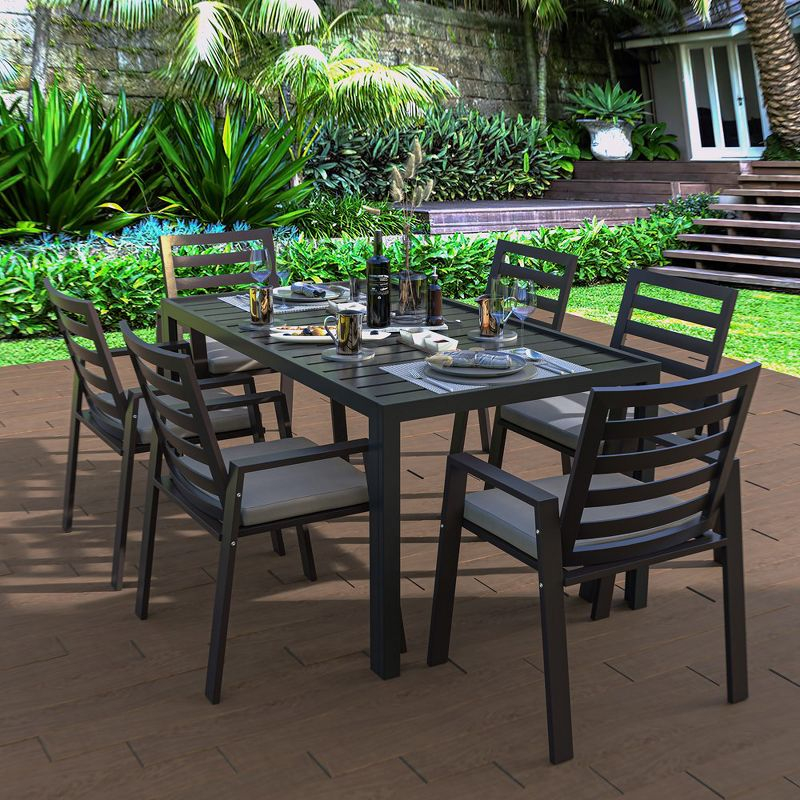 Chelsea Modern Patio Black Dining Armchair with Removable Cushions in Aluminum by LeisureMod