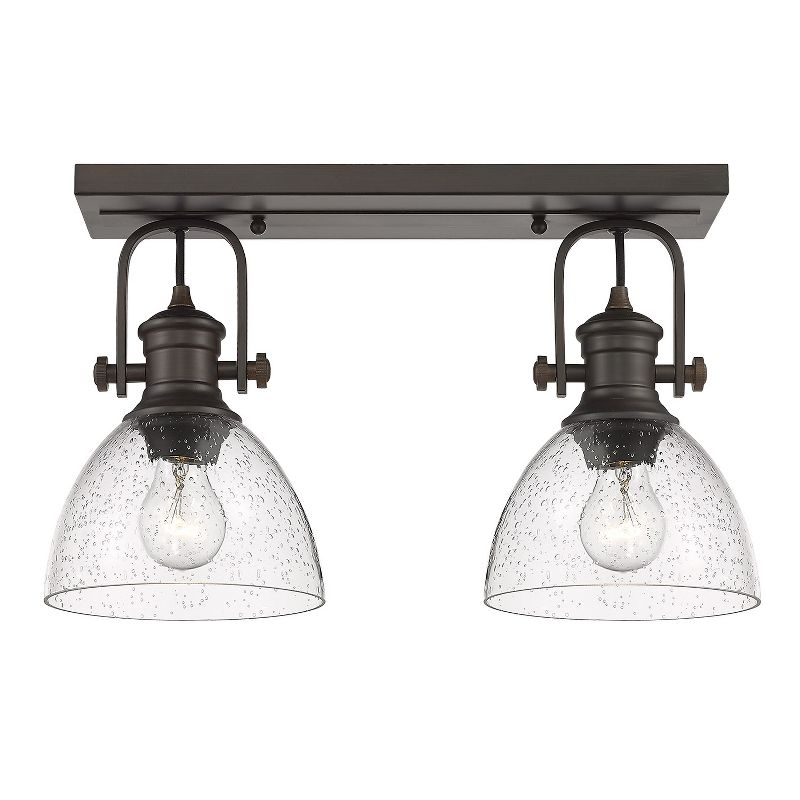 Golden Lighting Hines 2-Light Semi-flush in Rubbed Bronze with Seeded Glass