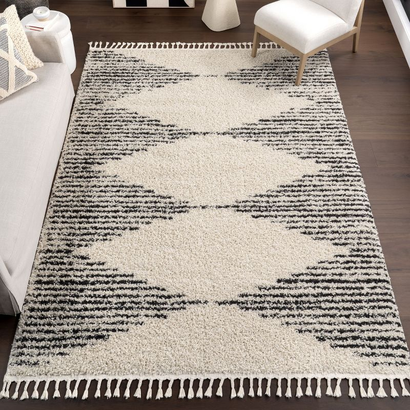 Nuloom Bria Trellis 12x15 Shag Indoor Area Rug for Living Room Bedroom Dining Room Nursery, Off White/Charcoal