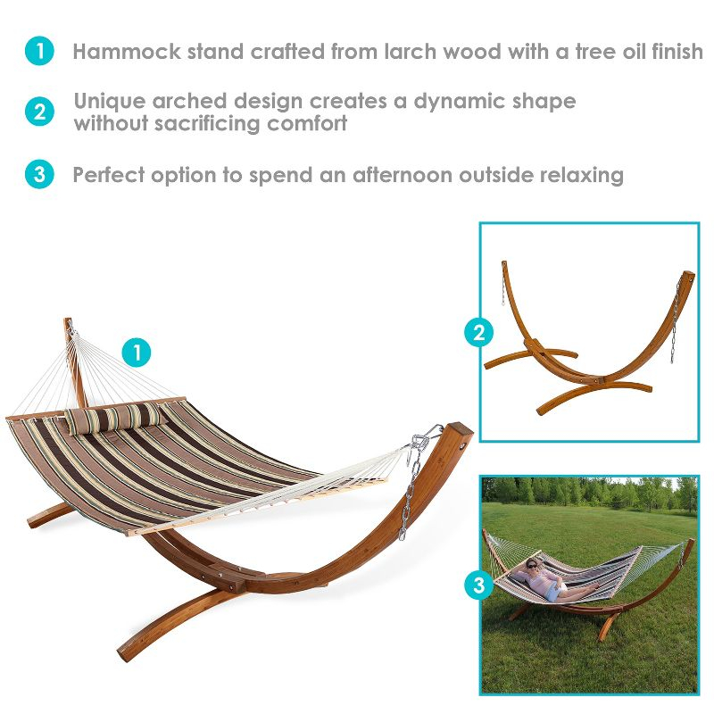 Sunnydaze Quilted Double Fabric 2-Person Hammock with Curved Arc Wood Stand - 400 lb Weight Capacity/13' Stand - Sandy Beach
