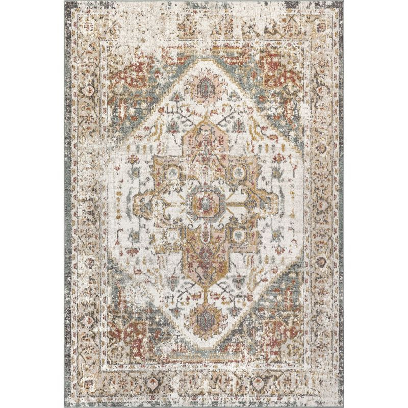 Nuloom 6 Square Justine Vintage Medallion Indoor Area Rug, Beige, Faded Persian Design, Stain Resistant, BedroomLiving Room, Kitchen,