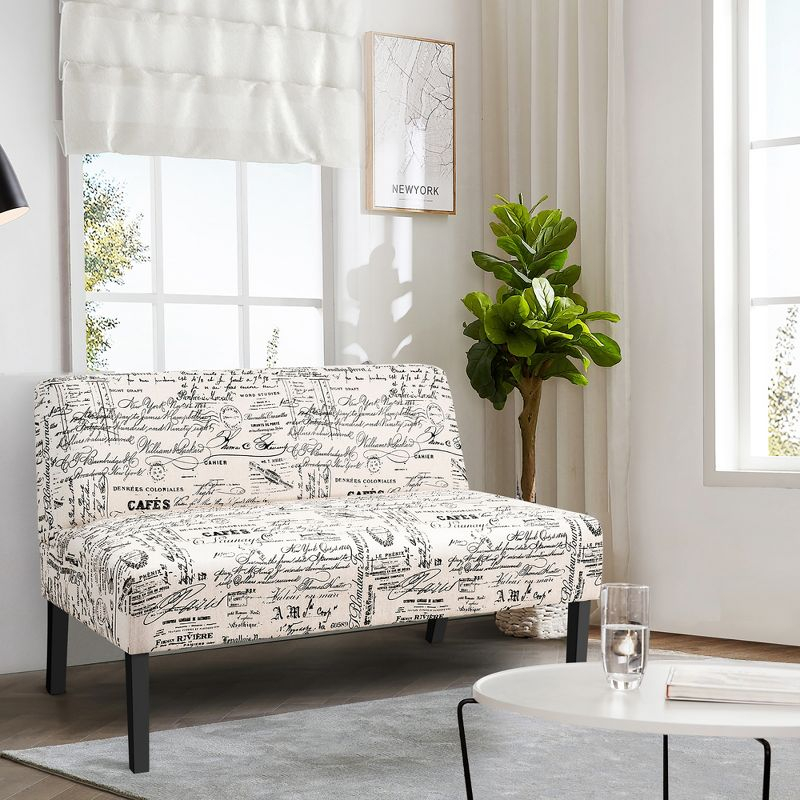 Costway Armless Loveseat Sofa Fabric Settee Bench Bed Chair Wooden Leg Living Room