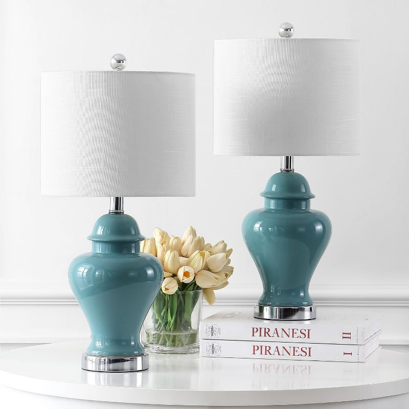 JONATHAN Y Qin 22" Ceramic/Iron Classic Cottage LED Table Lamp, Jade Green