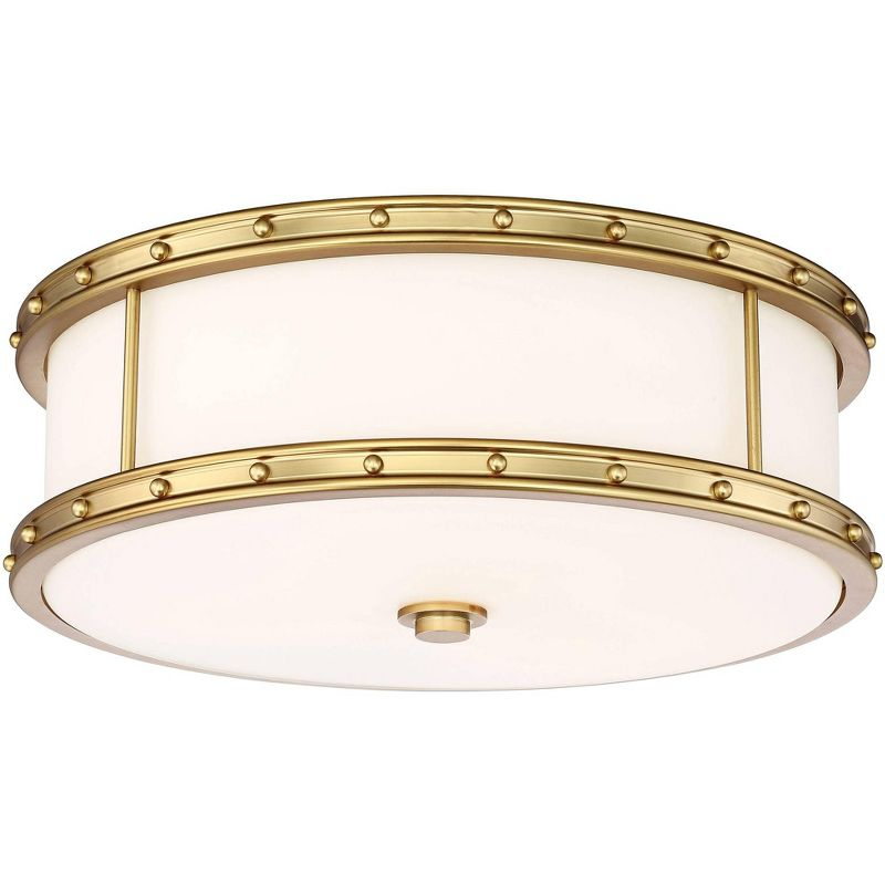 Minka Lavery Modern Ceiling Light Flush Mount Fixture 15 1/2" Liberty Gold Etched Opal White Glass Shade for Bedroom Kitchen House