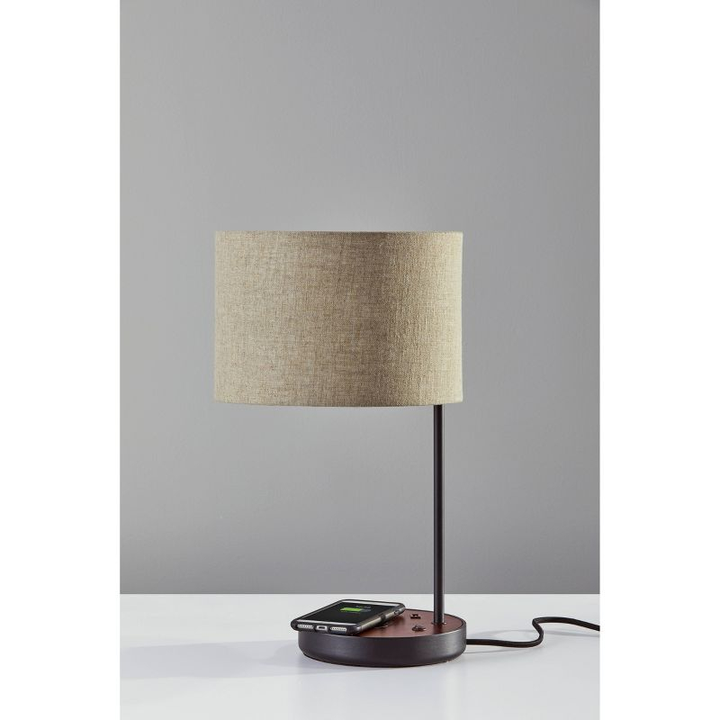 19.5" Oliver Charge Table Lamp Black - Adesso: Qi Wireless Charging, USB Port, Mid-Century Modern Design, No Assembly Required