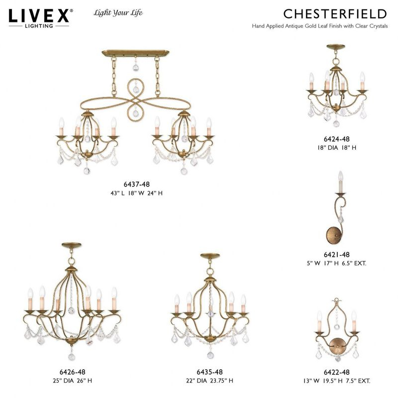 Livex Lighting Chesterfield 6 - Light Chandelier in  Antique Gold Leaf