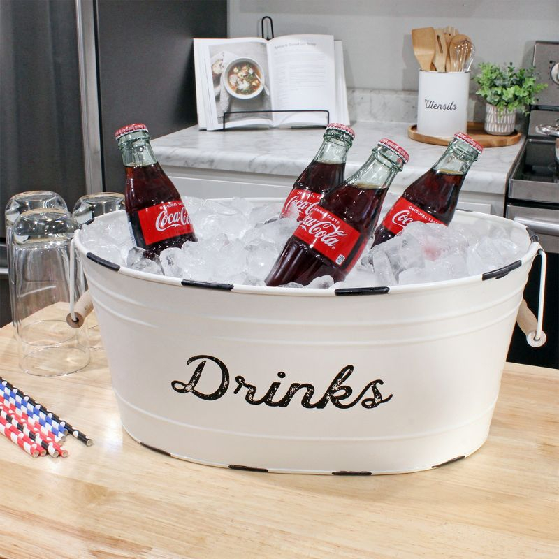 AuldHome Design White Farmhouse Enamelware Drinks Tub; Farmhouse Metal Beverage Serving Container