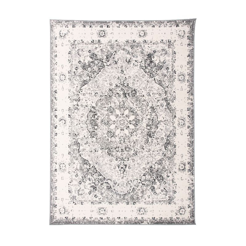 World Rug Gallery Vintage Oriental Distressed Medallion Gray 3'3" x 5' Area Rug:  Stain-Resistant,  Low Pile,  Pet Friendly