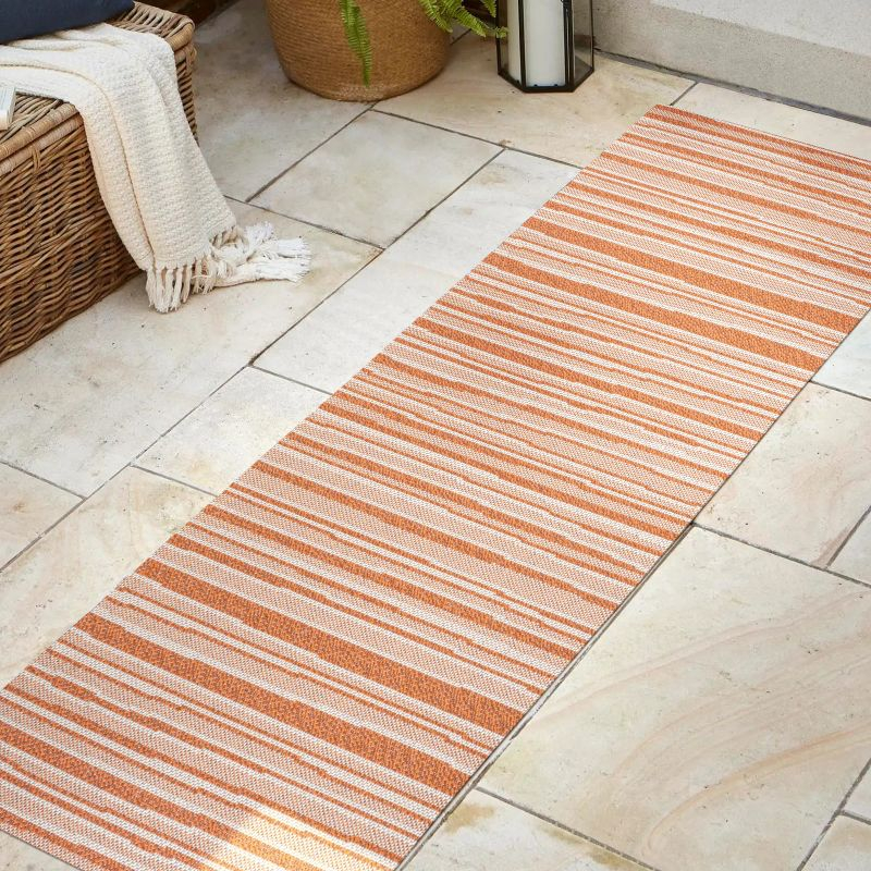 2' x 8' Castara Wavy Stripe Modern Indoor/Outdoor Runner Rug, Orange/Cream - JONATHAN Y