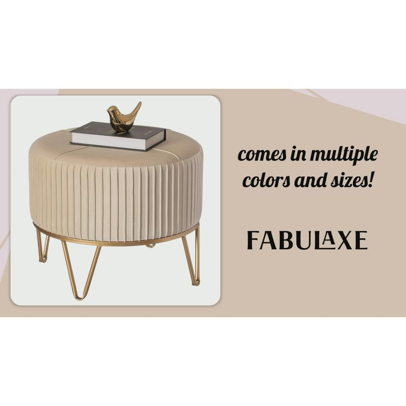 Fabulaxe Round Velvet Ottoman Stool Raised with Hairpin Gold Base, Black, Large