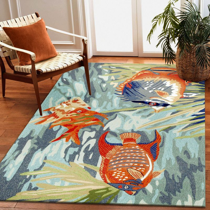 Liora Manne Ravella Tropical Fish Indoor/Outdoor Rug Ocean 7'6" x 9'6"