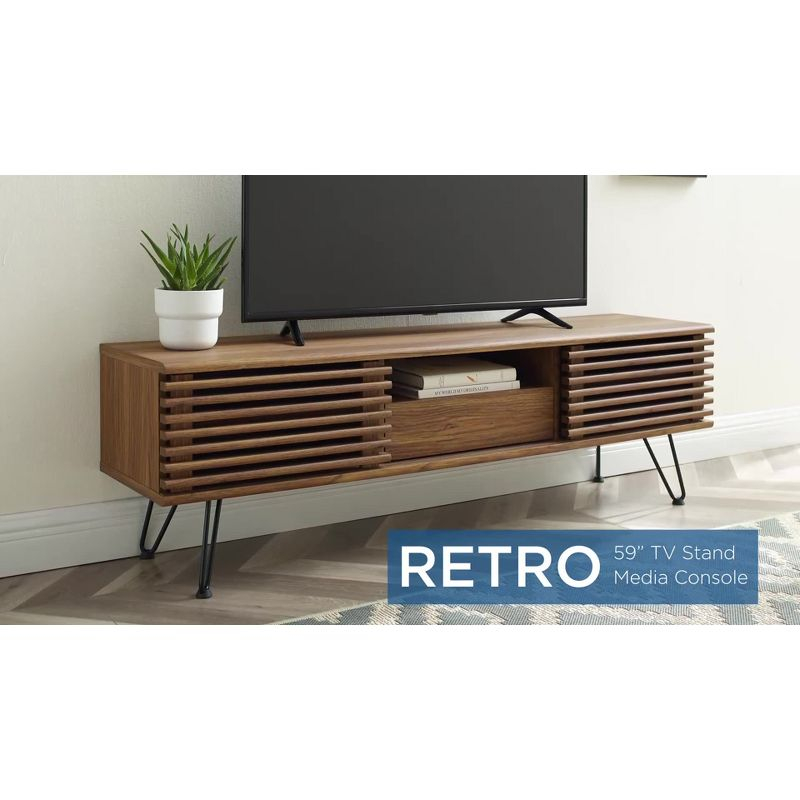 59" Render TV Stand for TVs up to 70" Walnut - Modway: Modern Media Console with Open Shelves & Metal Hardware