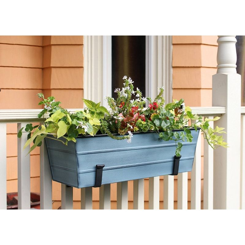 ACHLA Designs 24" Wide Galvanized With Wall Brackets Rectangular Steel Planter Boxes Blue: Outdoor, No Assembly Required