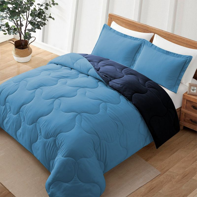 Peace Nest Lightweight Reversible Microfiber Down Alternative Comforter Set, Blue, Full/Queen