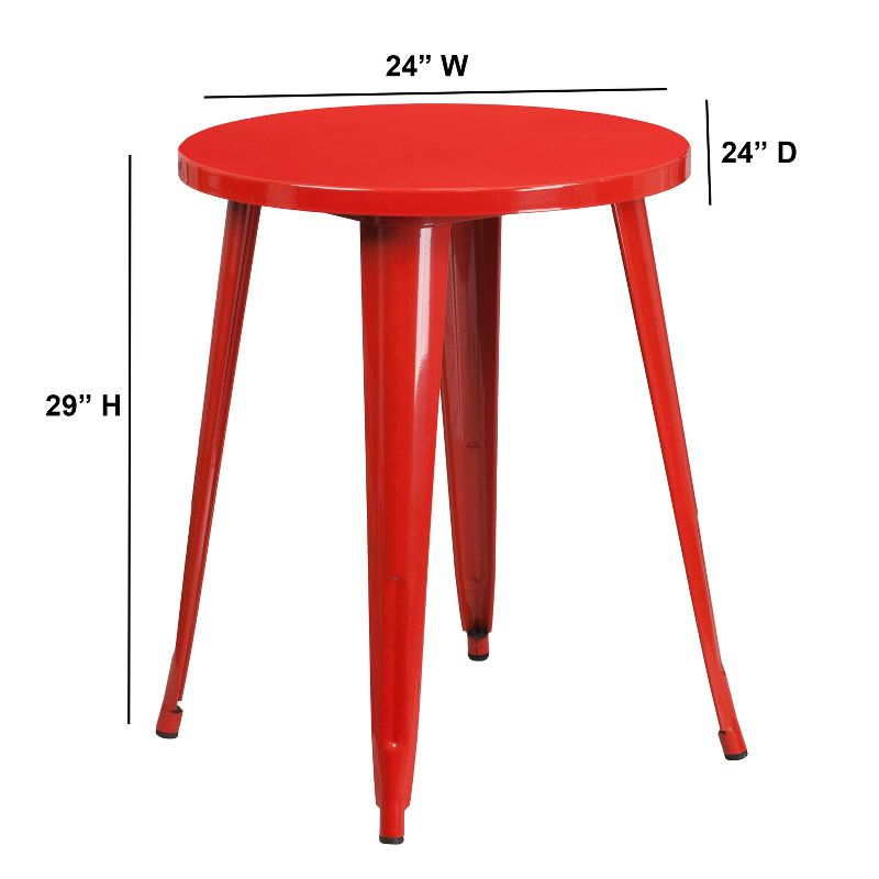 Flash Furniture Commercial Grade 24" Round Red Metal Indoor-Outdoor Table