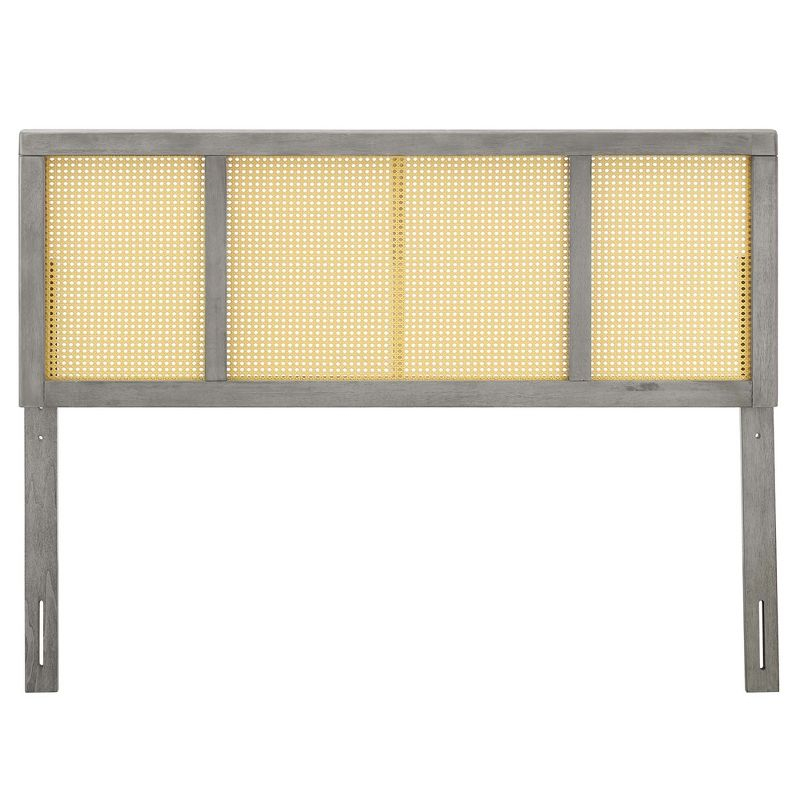 Modway Delmare Headboard – Full Size, Cane Woven Rattan, Gray Frame