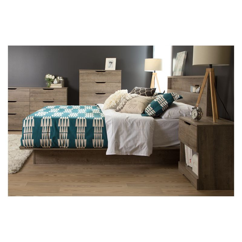 Queen Holland Platform Bed with Drawer Weathered Oak - South Shore