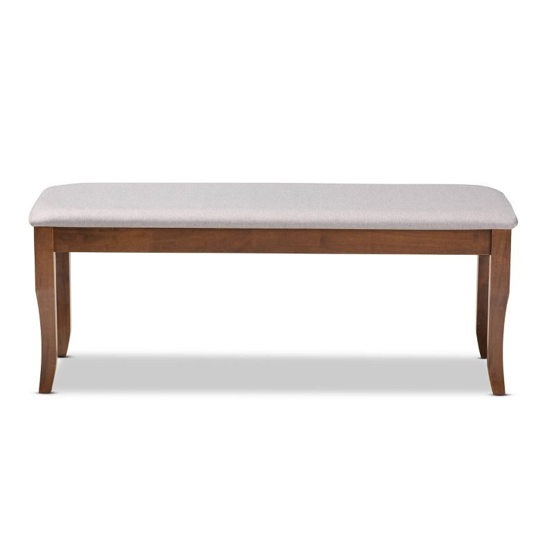 Everly Quinn Violette Modern and Contemporary Gray Fabric Upholstered and Walnut Brown Finished Wood Dining Bench