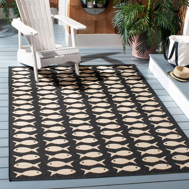 Courtyard CY6013 Power Loomed Indoor and Outdoor Area Rug - Black/Beige - 4'x5'7" - Safavieh