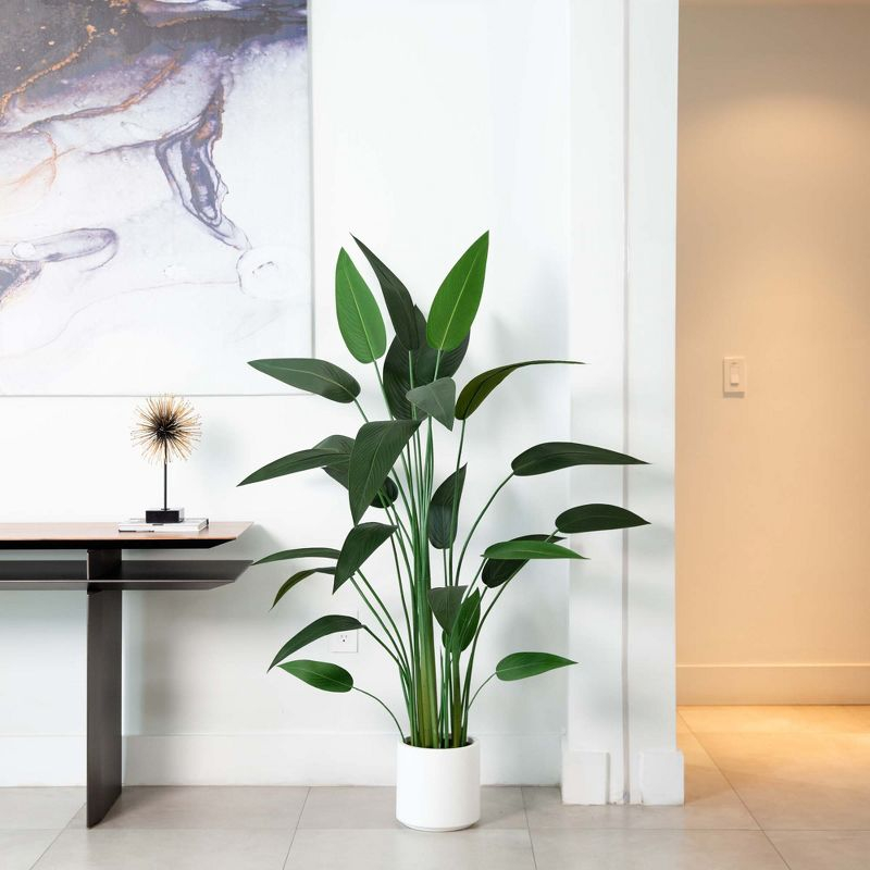 Nearly Natural 5-ft Artificial Sky Bird Tree in White Decorative Planter