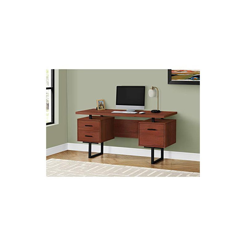 Monarch Specialties Computer Desk Home Office Laptop Left Right Set-Up Storage Drawers 60InchL Work Metal Laminate Brown Black Contemporary Modern