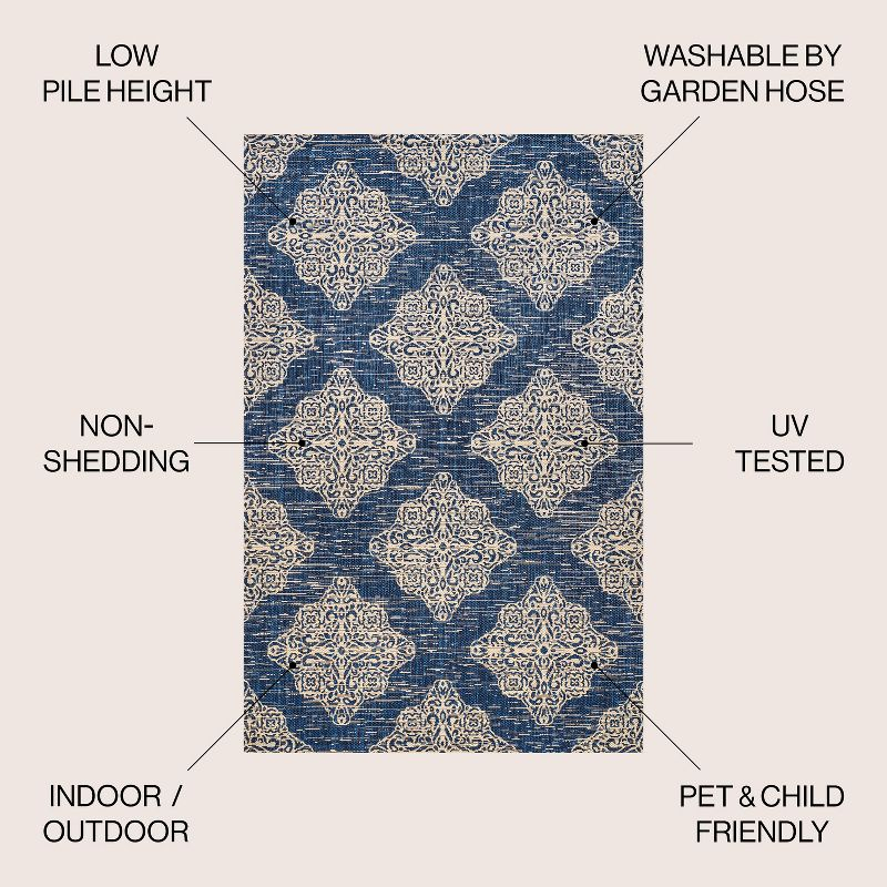 4'x6' Tuscany Ornate Medallions Indoor/Outdoor Area Rug, Navy/Beige - JONATHAN Y