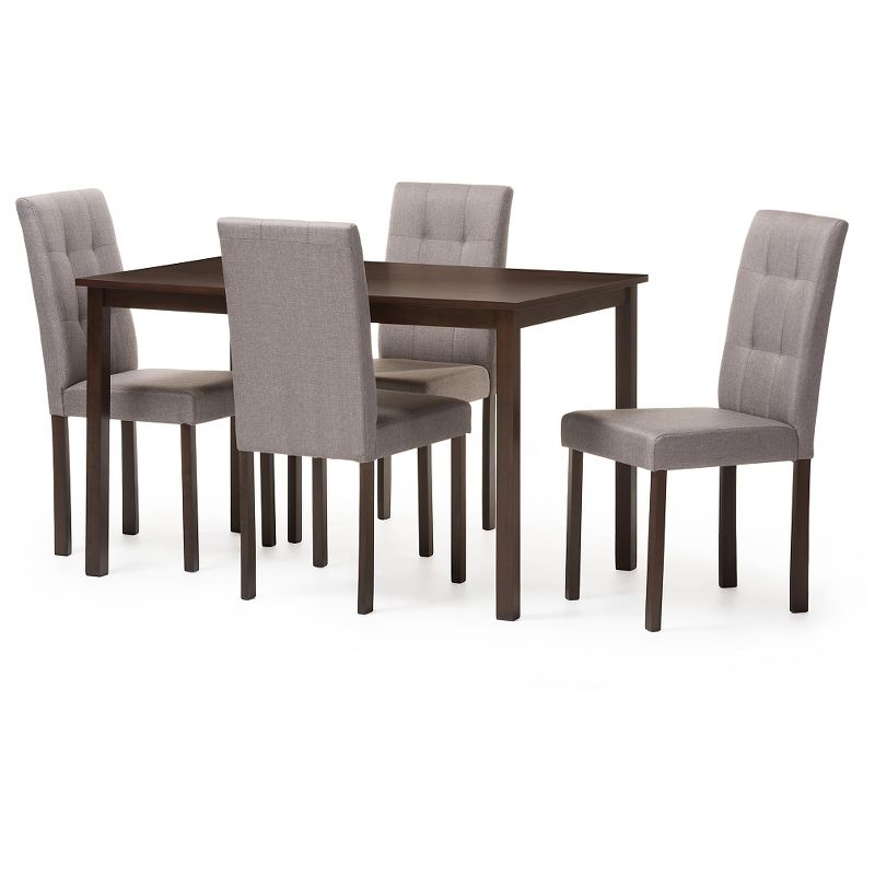 5pc Andrew Modern and Contemporary Fabric Upholstered Grid Tufting Dining Set Dark Brown/Gray - Baxton Studio: Solid Rubberwood, Wood Veneer