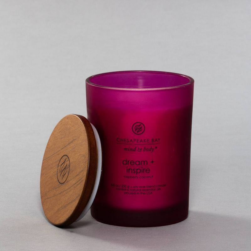 Frosted Glass Dream + Inspire Lidded Jar Candle Burgundy 8.8oz: Essential Oils, Soy Blend - Mind & Body by Chesapeake Bay Candle