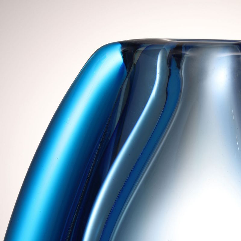 Luxury Lane Hand Blown Sommerso Oval Art Glass Vase Blue 10"H