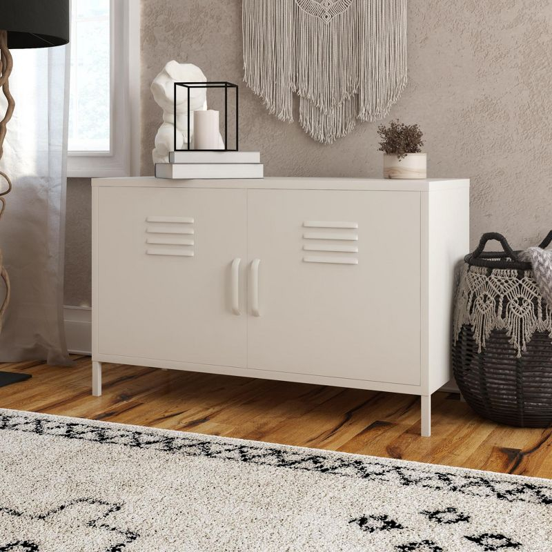 RealRooms Shadwick 2 Door Wide Metal Locker Accent Storage Cabinet, Soft White