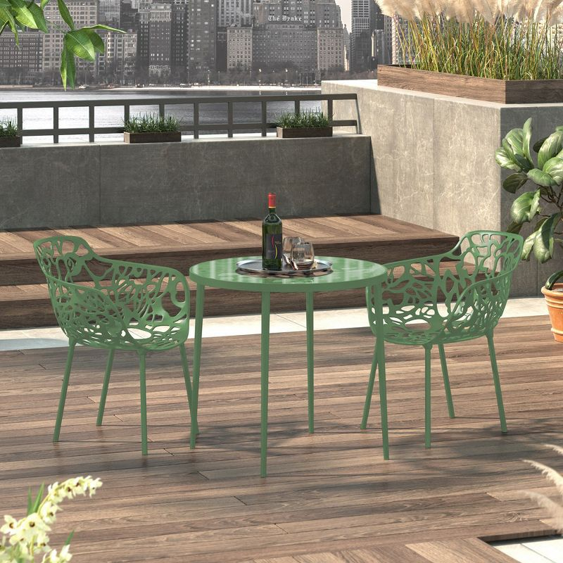 LeisureMod Devon Aluminum Stackable Outdoor Dining Armchair Set of 2, Khaki Green