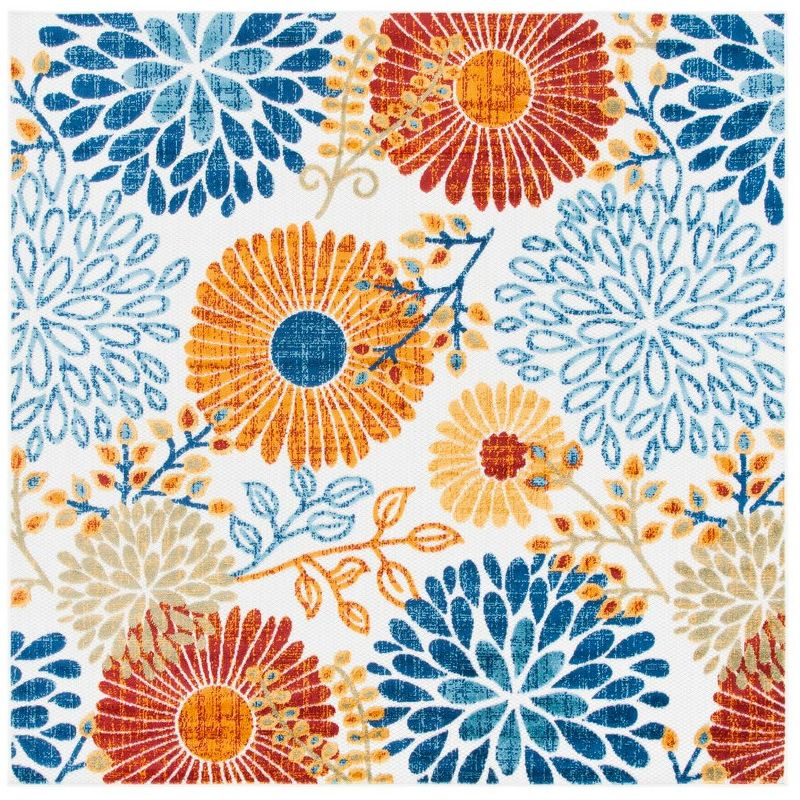 Cabana CBN832 Power Loomed Indoor/Outdoor Area Rug - Creme/Red - 5'3"x5'3" - Safavieh