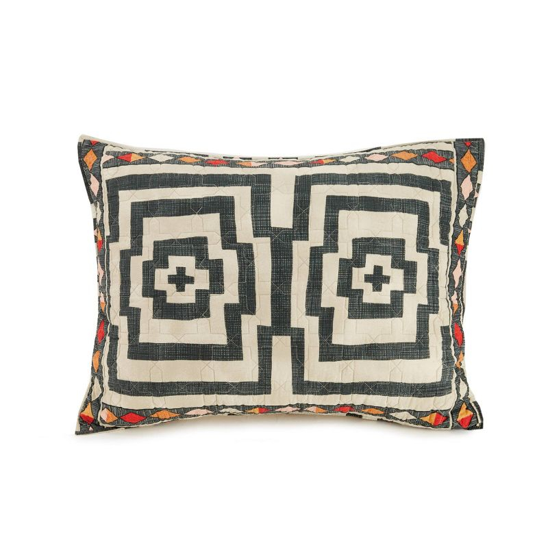 Jungalow 2pc Twin/Twin Extra Long Hypnotic Quilt Set Black: Bohemian Style, Cotton Weave, Includes Sham