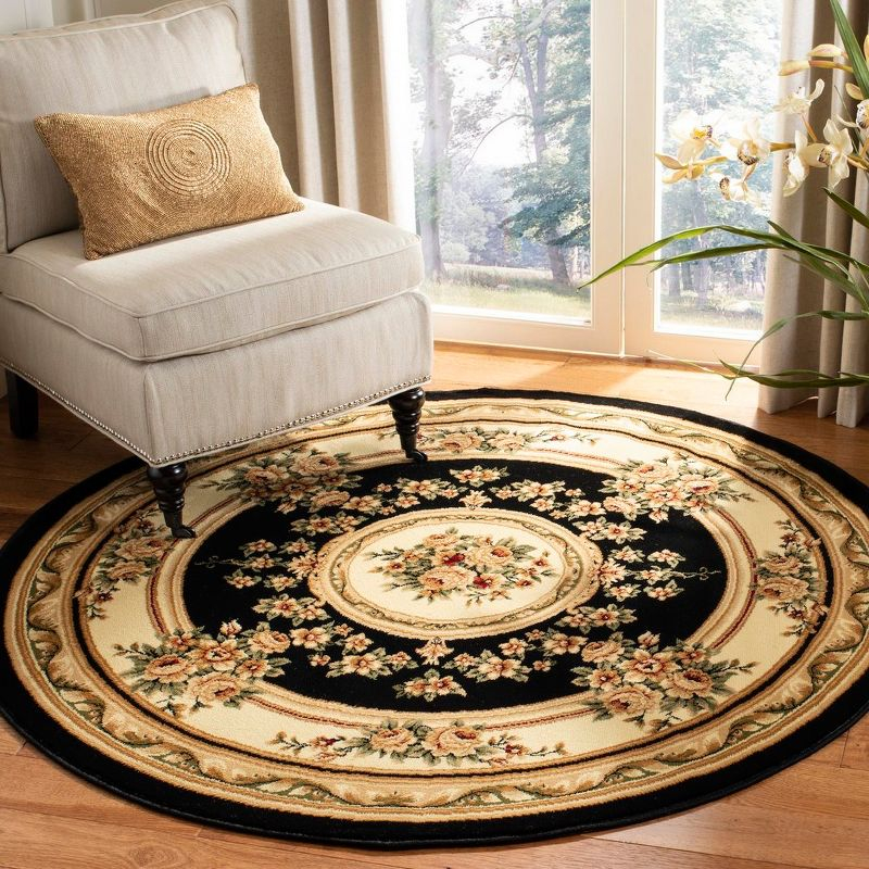 Lyndhurst LNH218 Power Loomed Area Rug - Black/Ivory - 8' Round - Safavieh