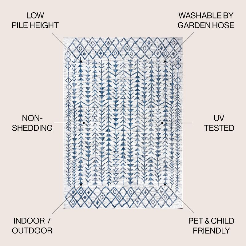 3'x5' Tokay Bohemian Styled Geometric Indoor/Outdoor Area Rug, Ivory/Blue - JONATHAN Y