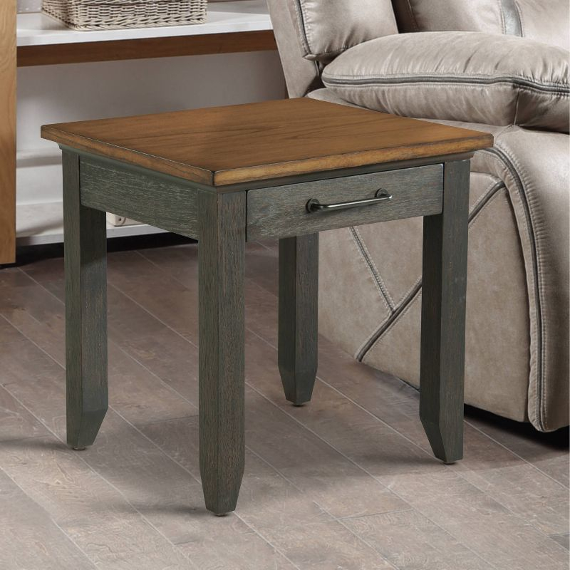 Bear Creek End Table Brown - Steve Silver Co.: Rustic Ivory, Honey Top, Drawer, Tapered Legs