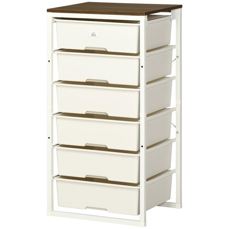 HOMCOM Dresser Storage Drawers with 6 Plastic Bins and Steel Frame, Crafting Bins for Living Room, Bedroom