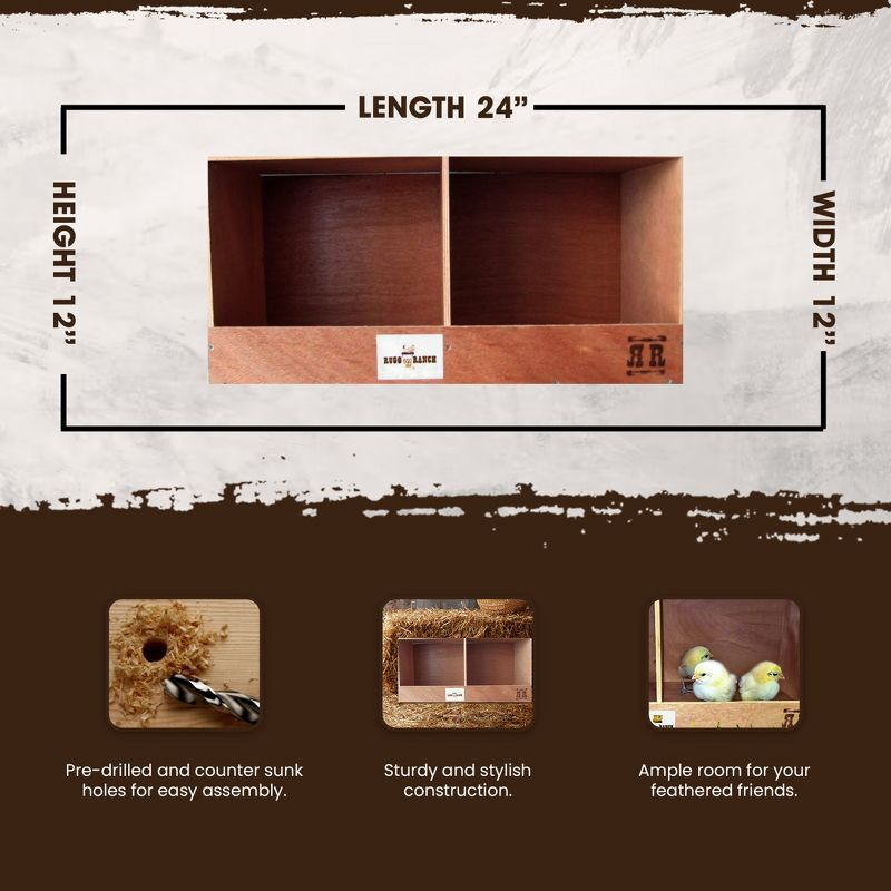 Rugged Range Products Duplex 24 x 12 x 12 Inch Flat Wooden Dual Compartment Chicken Coop Interior Poultry Bird Egg Animal Nesting Box for 2 to 4 Hens