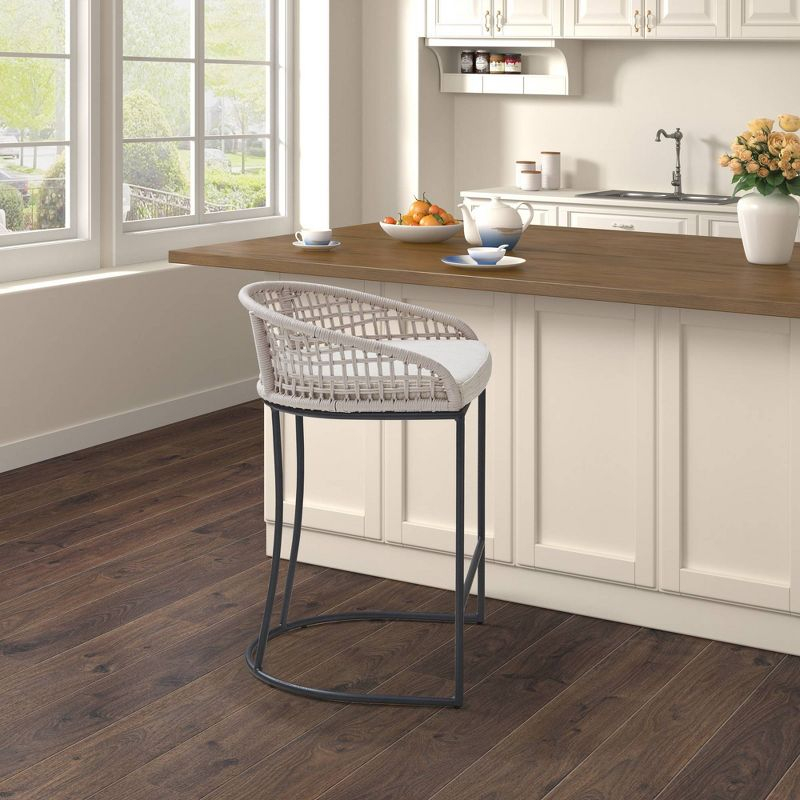 25" Rosita Woven Counter Height Barstool Natural - Madison Park: Chic Coastal, Metal Base