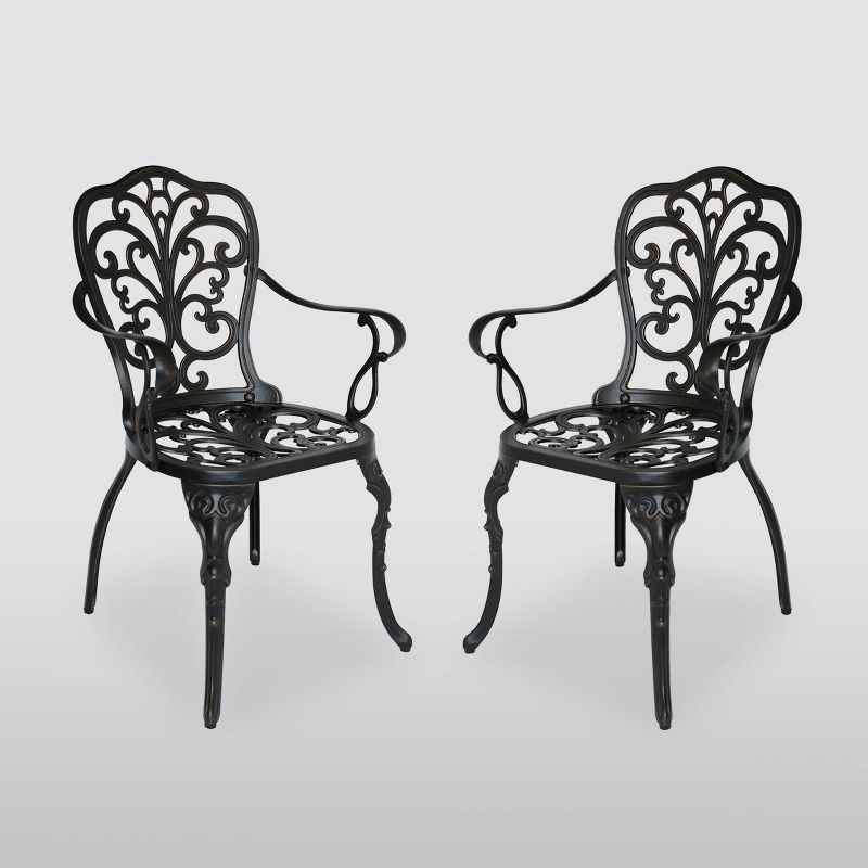 Viga 2pk Cast Aluminum Dining Chair - Shiny Copper - Christopher Knight Home: Weather-Resistant, Fixed Arms, 250lb Capacity