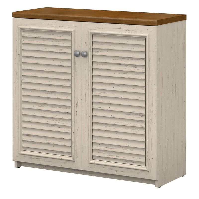 Fairview Small Storage Cabinet with Doors White - Bush Furniture: Nautical Style, Wood Composite, 3 Shelves