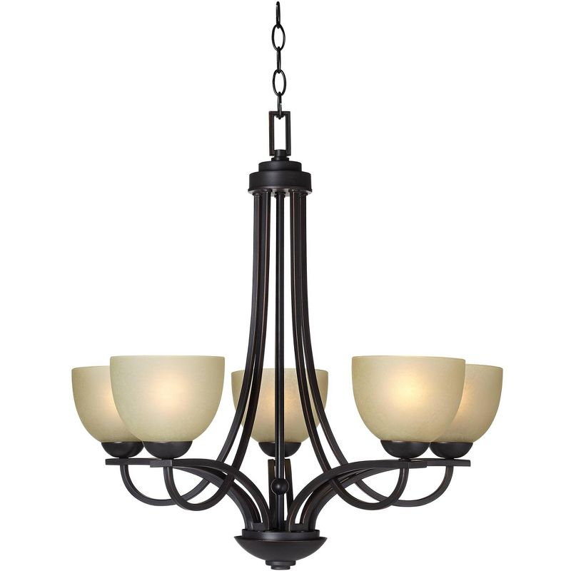 Franklin Iron Works Italian Bronze Pendant Chandelier Lighting Fixture 26" Wide Modern Antique Amber Glass 5-Light for Dining Room Kitchen Island Home