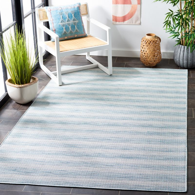 Hampton HTN231 Power Loomed Indoor/Outdoor Area Rug - Aqua Ivory/Multi - 6'5"x6'5" - Safavieh..