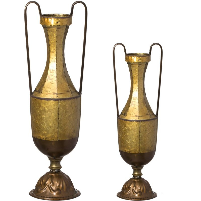 Uniquewise Decorative Antique Style 2 Handle Metal Jug Floor Vase for Entryway, Living Room or Dining Room Tall Elegant Home Decor Accent, Set of 2